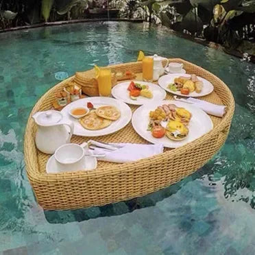Net red floating tray round rattan woven heart-shaped basket Homestay Hotel Villa swimming pool dinner plate