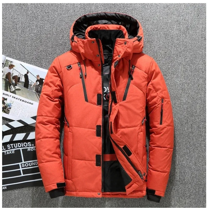 Men's Winter Parkas Hood Thick Warm Waterproof Jackets New Top Male Winter Jacket White Duck Down Parka Casual Goose Feather