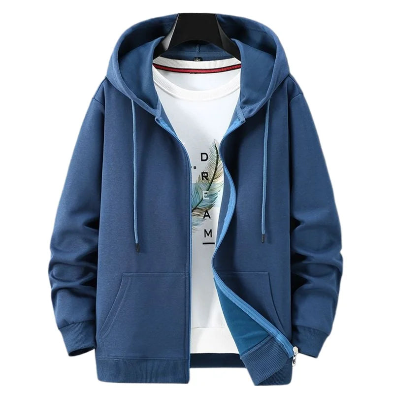 Blue Hoodies Women Sweatshirt Spring Autumn Zipper Coat Pocket Hooded New Loose Solid Color Jacket Trend Handsome Men Tops