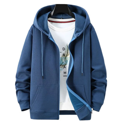 Blue Hoodies Women Sweatshirt Spring Autumn Zipper Coat Pocket Hooded New Loose Solid Color Jacket Trend Handsome Men Tops