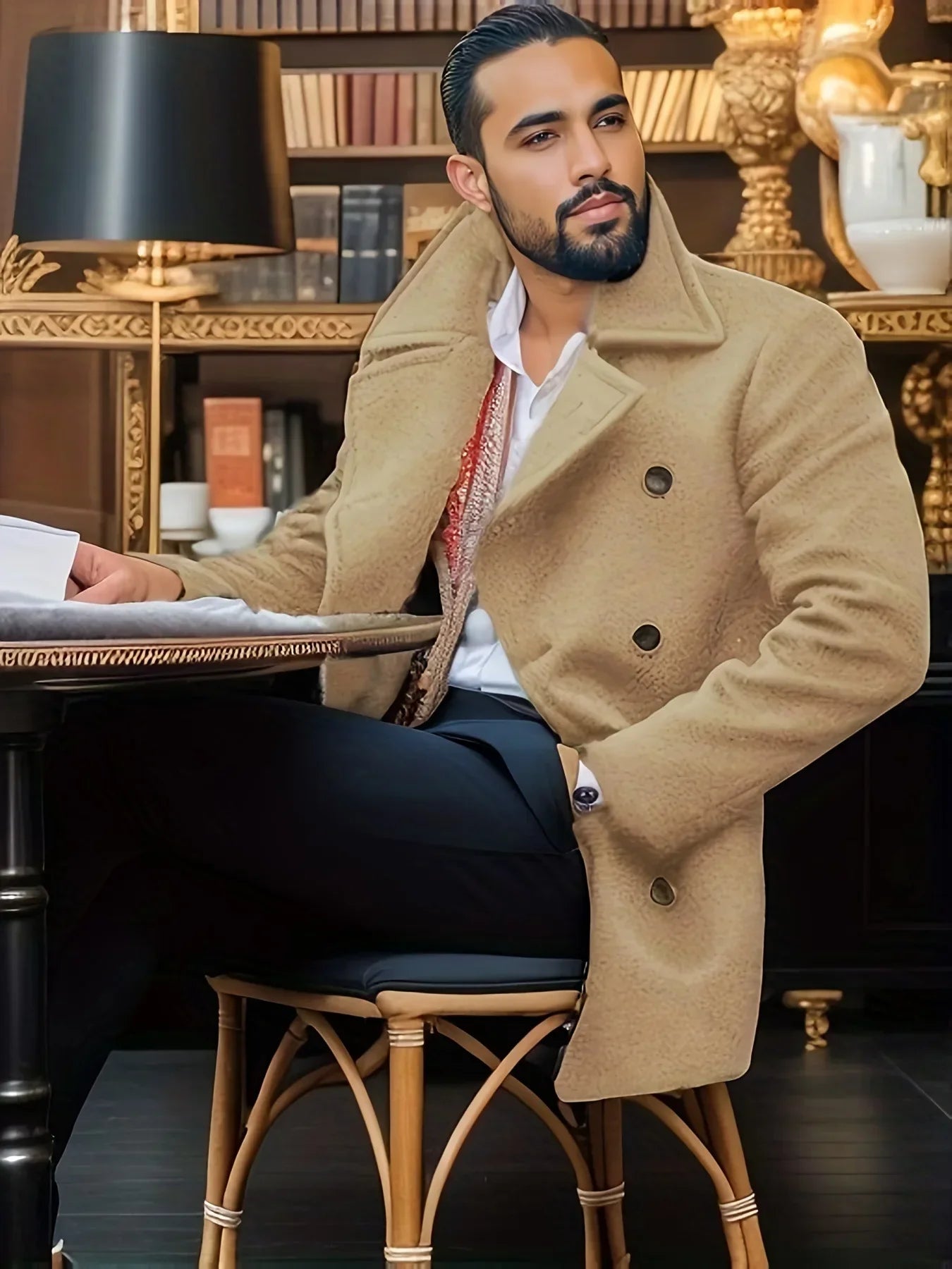 Men's British Woolen Overcoat for Autumn and Winter 2024, European and American Casual Lapel Single-breasted Solid Color Coat