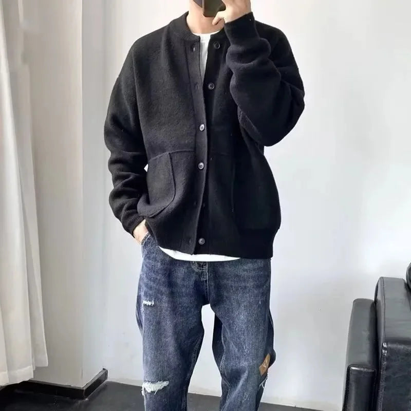Autumn Winter New Style Men's Knitted Cardigan Sweater Casual Pure Color Lazy Fashion Youth Versatile Knitwear Coat