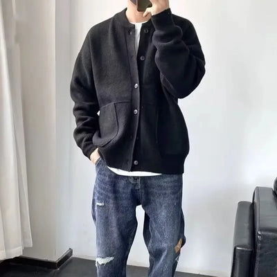Autumn Winter New Style Men's Knitted Cardigan Sweater Casual Pure Color Lazy Fashion Youth Versatile Knitwear Coat