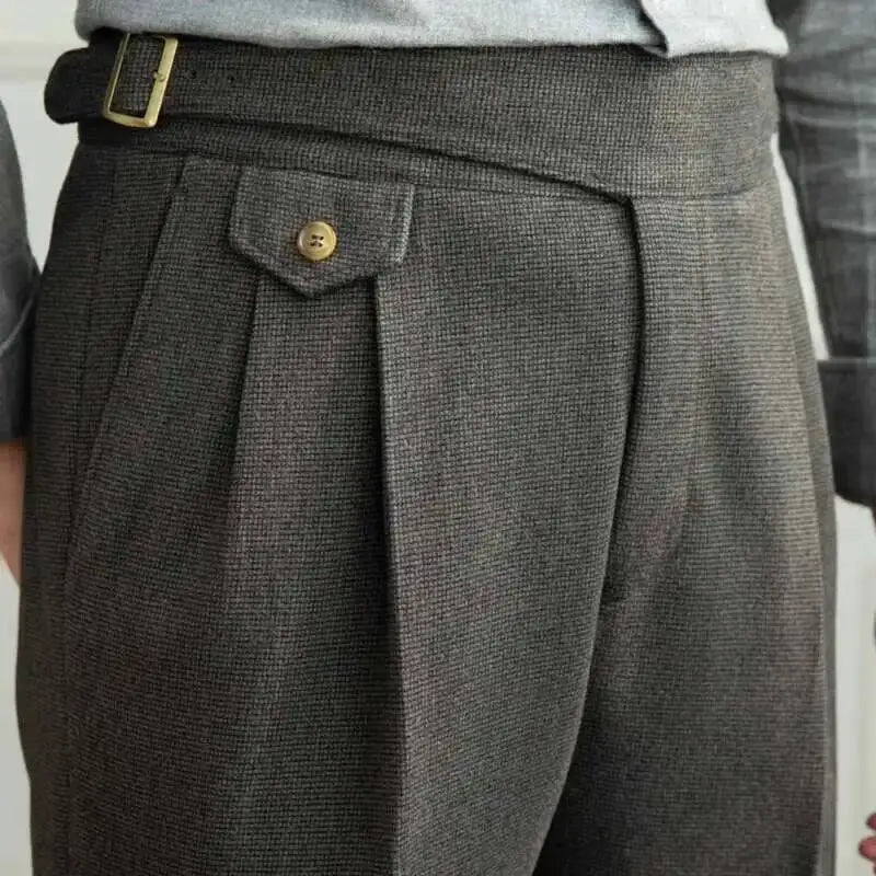 2023 Autumn Winter Men's Warm Retro Straight Trouser Male Casual British High Waist Pants Office-trousers Dress Pant Trousers
