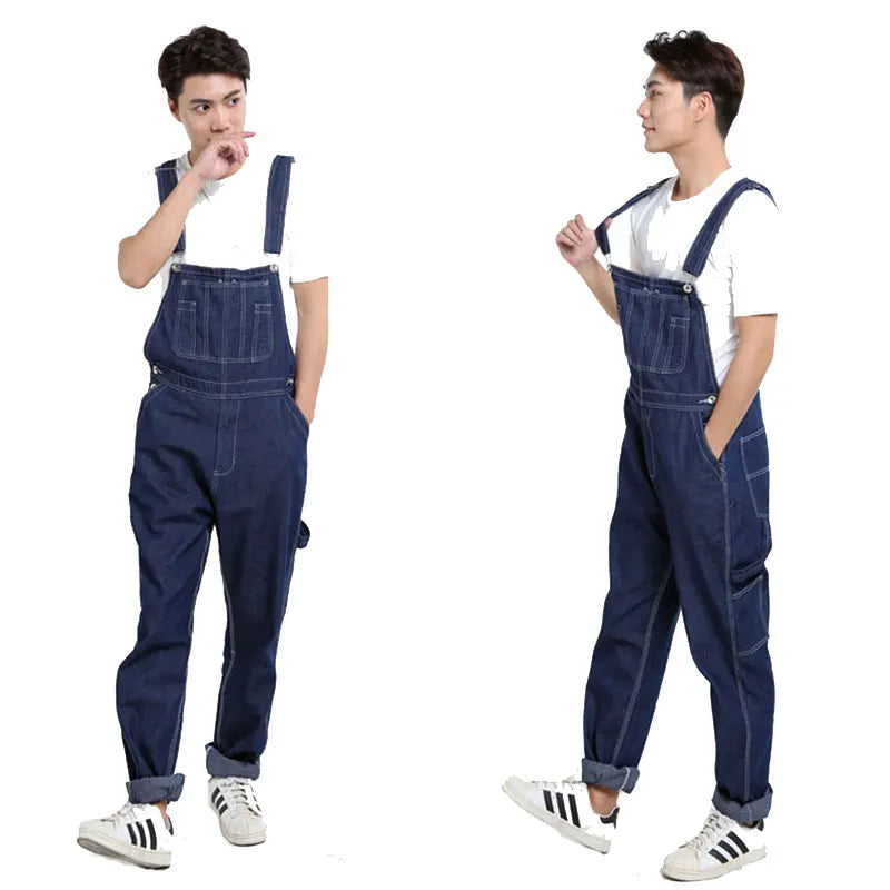 Men's Overalls Jumpsuit Large Size Strap Straight Blue Jeans With 7 Pockets