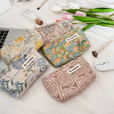 New Korean Women Floral Makeup Bags Cosmetic Bag Organizer Pouch Travel Make Up Toiletry Bag Canvas Beauty Case Pencil Case