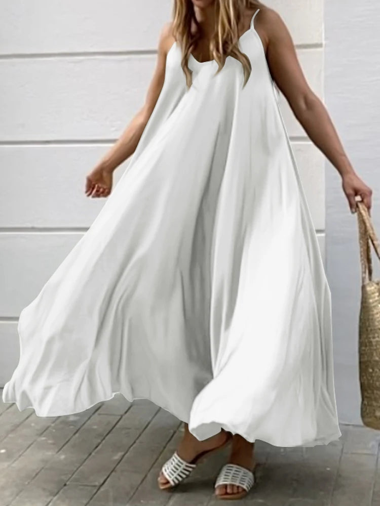 ZANZEA 2024 Summer Holiday Beach Sundress Women Sleeveless Dress Big Swing Vestidos Casual Sexy Bohemian Solid Color Robe Femme