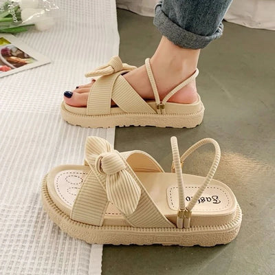 Fairy Style Women Sandals 2024 New Summer Women Slippers Outdoor Platform Beach Shoes Sexy Butterfly-Knot Women Roman sandalias