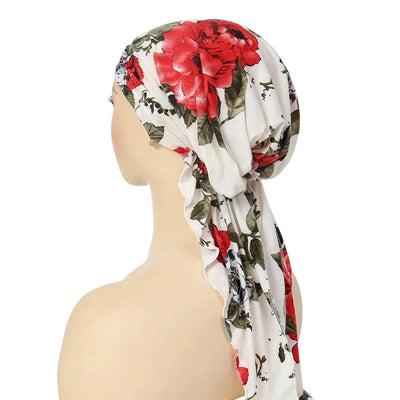 2024 New Women Pre-Tied Turban Cap Muslim Hijab Cancer Chemo Flower Print Hat Cover Hair Loss Head Scarf Wrap Strech Bandana