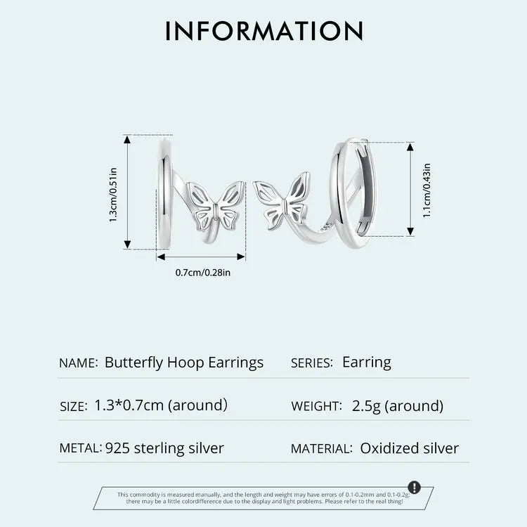 WOSTU Real 925 Sterling Silver Original Butterfly Hoop Earrings Oxidation For Women Wedding Party Daily Gift DIY Fine Jewelry