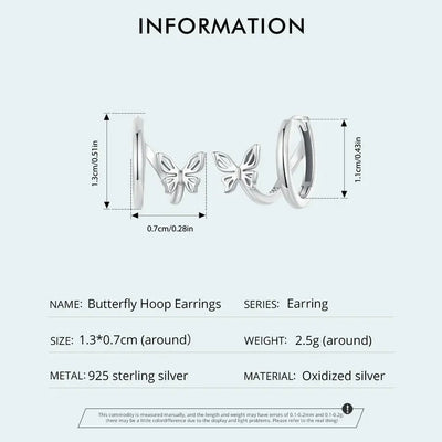 WOSTU Real 925 Sterling Silver Original Butterfly Hoop Earrings Oxidation For Women Wedding Party Daily Gift DIY Fine Jewelry