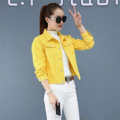Spring Autumn Women Short Denim Jacket Candy 8 Colors Streetwear Chic Jean Coat Lady Slim Small Outerwear Female casual Tops