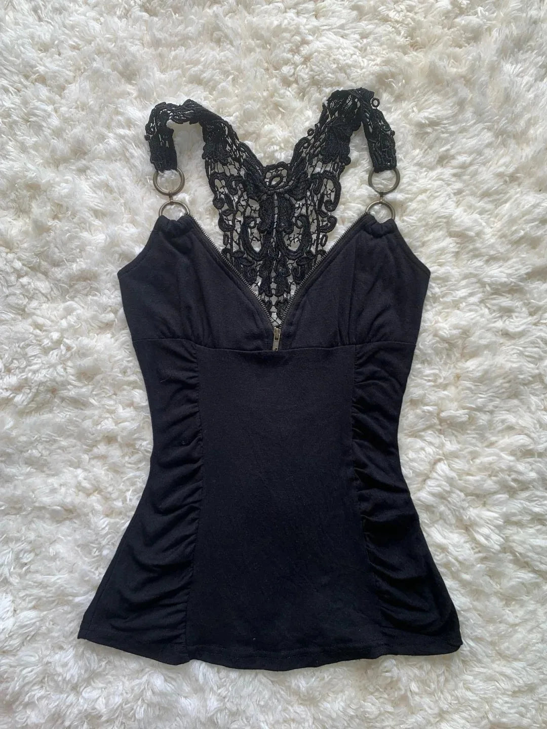 Y2k Sling T-shirt Woman Clothing Lace Sexy Vintage Backless Aesthetics Zipper Harajuku Grunge V-Neck Streetwear Crop Top Summer