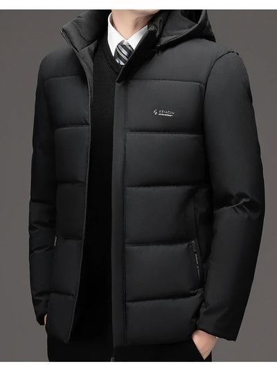Men Business Hooded Parka Windbreaker Outwear Winter New Men's Jacket Parkas Windbreaker Solid Loose Thick Windproof Long Coat