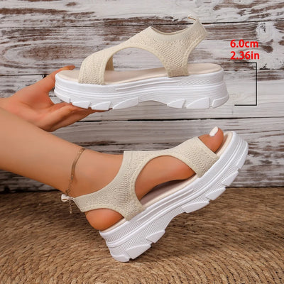 Women Summer Knitted Sports Platform Sandals Stretch Anti-slip Beach Sandals Casual Slip-On Thick Shoes Women Sandalias De Mujer