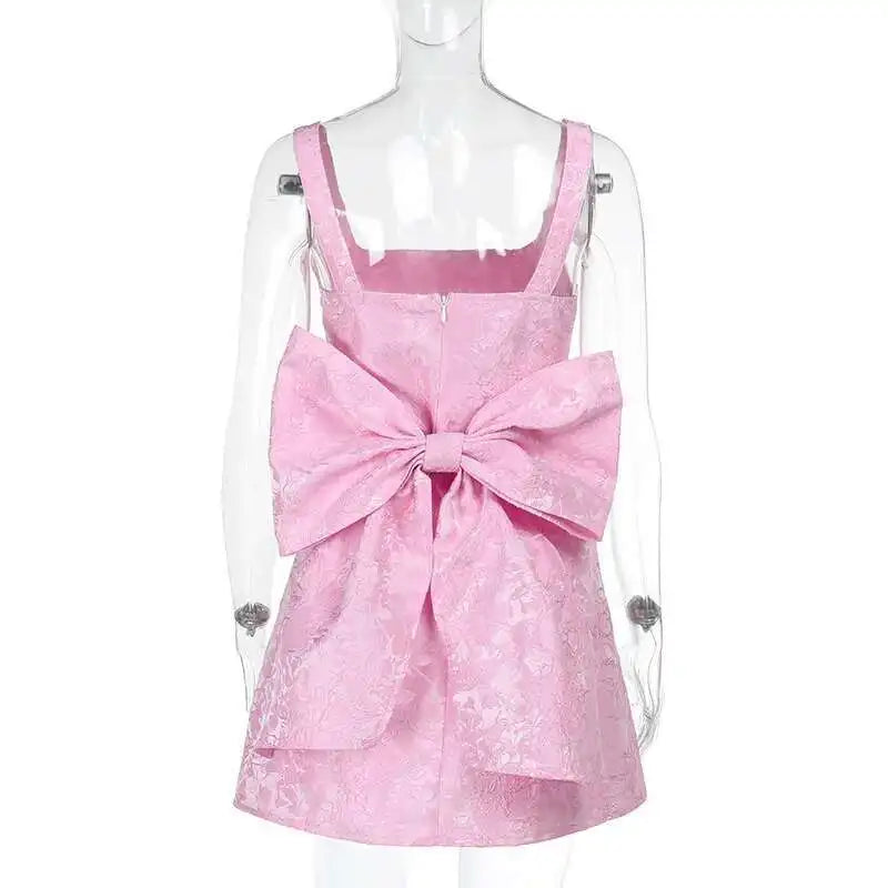 Townlike Jacquard Waist Wrap A-line Dress Women Spaghetti Strap 2025 Spring Summer Dress Bow Nightclub Sexy Party Dresses