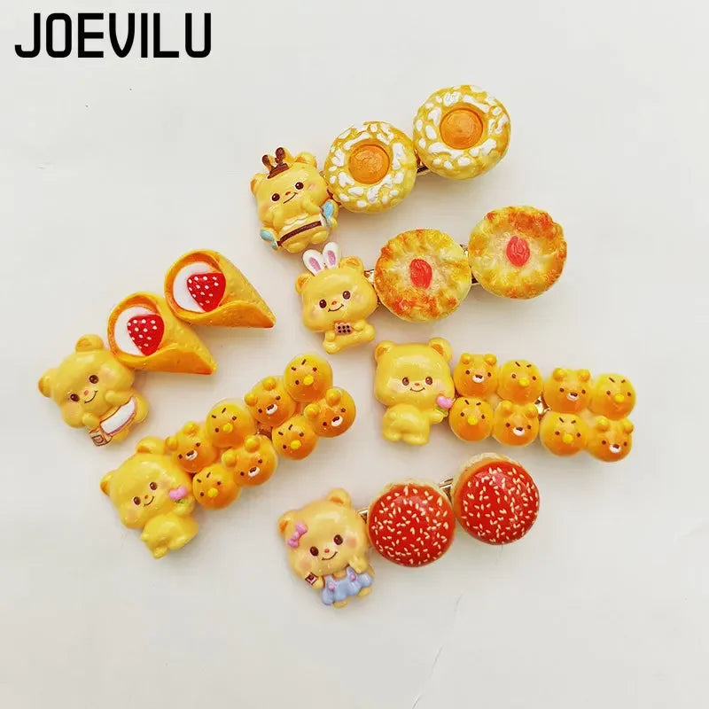 Cute Bread Bear Hair Clip Sweet Bangs Clip for Girls Fashion BB Clips Cartoon Side Clips Cards Headwear Women Lovely Accessories