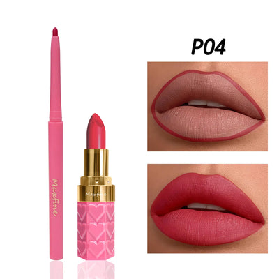 Velvet Matte Lip Liner Lipstick Pen Set Waterproof Long Lasting Sexy Red Contour Tint Lipstick Non-stick Cup Lipliner Pen Makeup