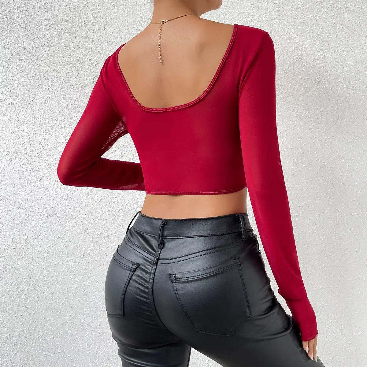 Sexy Lace Mesh Long sleeved Bustier Women's Y2k Corset Gauze Backless Slim Crop Top Square Neck Casual Tank Top T-shirt Camisole