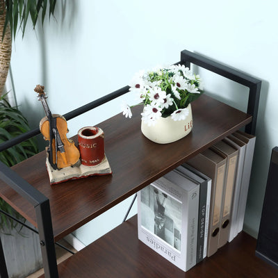 HOMCOM Computer Desk Laptop Table w/4-tier Bookshelf  Metal Frame Walnut, Black