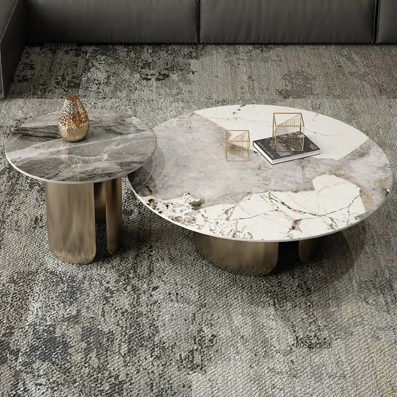 Light Luxury Italian Coffee Tables for Living Room Small Round Rock Slab Designer Table Minimalist Smooth Side Table for Office