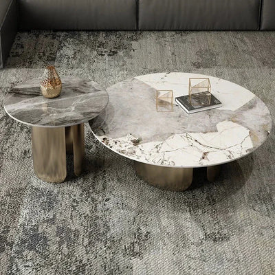 Light Luxury Italian Coffee Tables for Living Room Small Round Rock Slab Designer Table Minimalist Smooth Side Table for Office