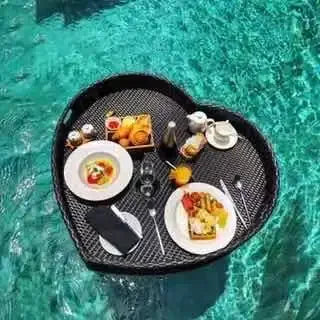 Net red floating tray round rattan woven heart-shaped basket Homestay Hotel Villa swimming pool dinner plate