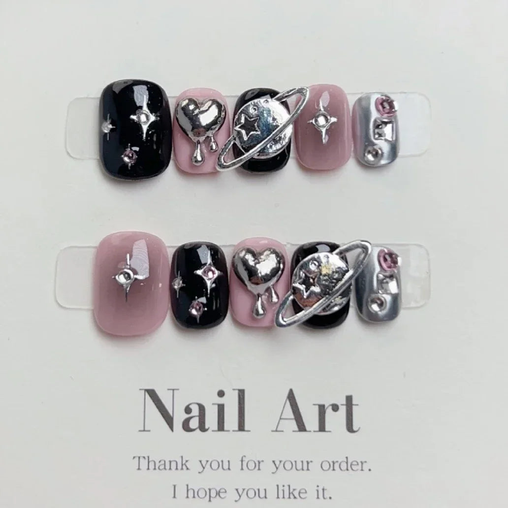 10Pcs Short Handmade Press on Nails Fake Nails Wearable Stick-on Nails False Nail Uñas Postizas Накладные Ногти 네일팁 Faux Ongles