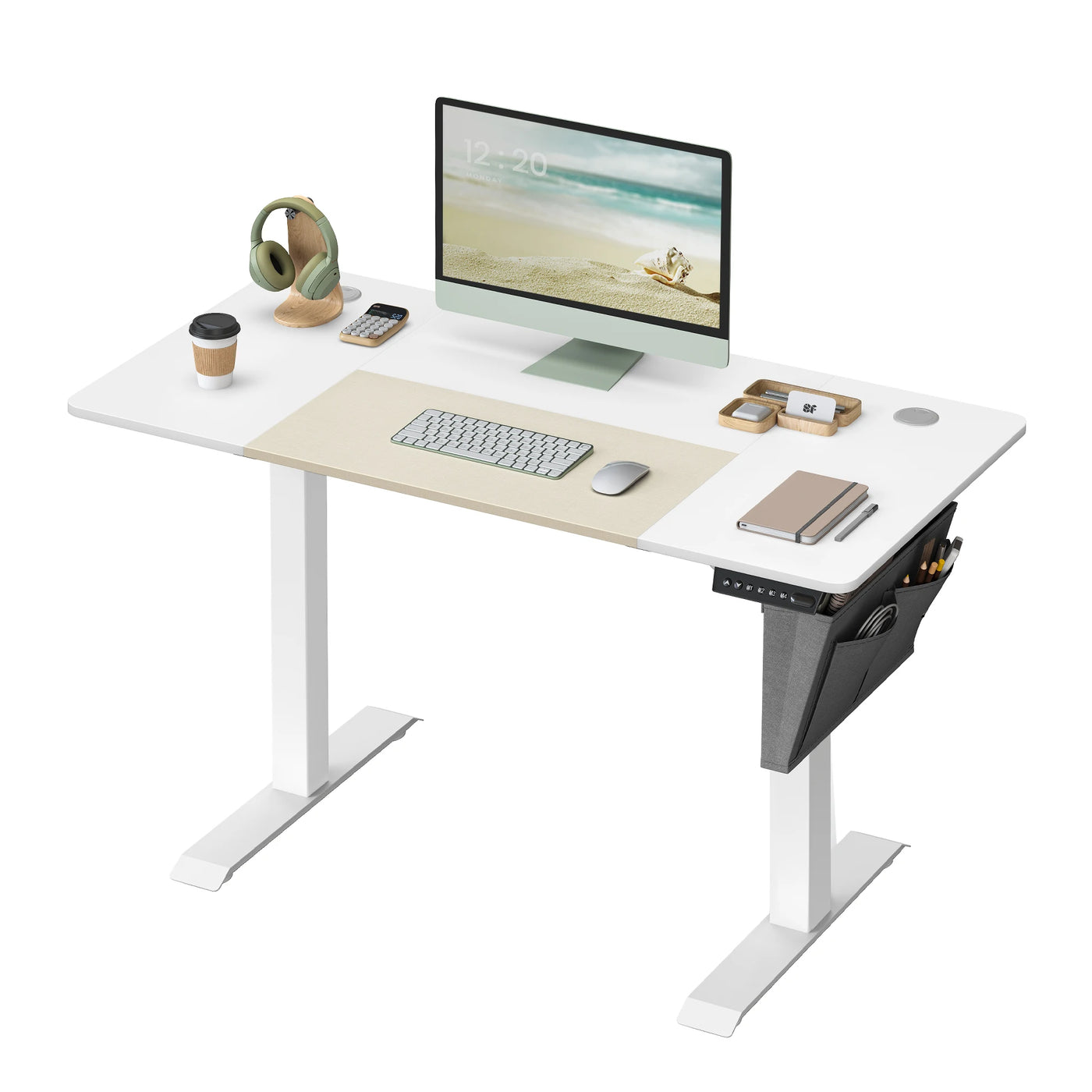 SONGMICS Height adjustable desk electric, 120/140/160 cm, with fabric organizer