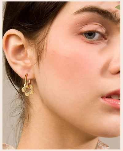 Gold Color Flower Earrings, Stainless Steel Huggie Hoop Earrings, Hypoallergenic Retro Style Bohe Ear Jewelry