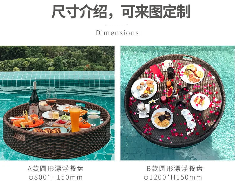 Net red floating tray round rattan woven heart-shaped basket Homestay Hotel Villa swimming pool dinner plate