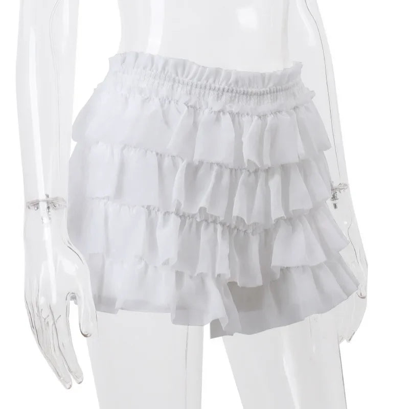 Fashion Y2K Ruffle Tiered Mini Skirts Co-ord Sets Elegant Outfits Tie Front Tops and Skirt 2 Piece Matching Sets Skirt Sets