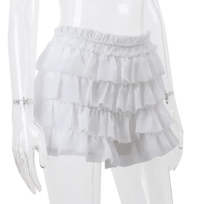 Fashion Y2K Ruffle Tiered Mini Skirts Co-ord Sets Elegant Outfits Tie Front Tops and Skirt 2 Piece Matching Sets Skirt Sets