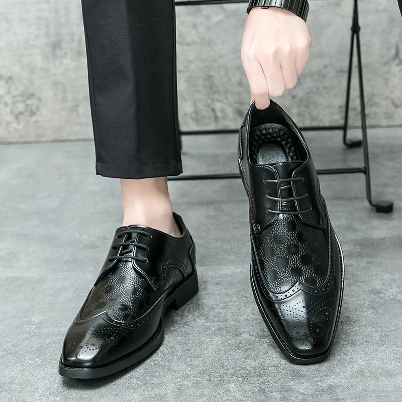 High End Brand Interview Office Business Shoes British Style Blue Brogue Shoes Massage Soles Men's Wedding Square Toe Shoes