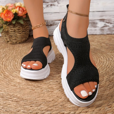 Women Summer Knitted Sports Platform Sandals Stretch Anti-slip Beach Sandals Casual Slip-On Thick Shoes Women Sandalias De Mujer