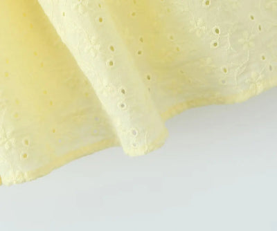 2024 Sexy Yellow Hollow out Embroidery Lace Cotton Corset Style Bow Sling Dress Women Low Waist Ball Gown Swing Mini Party Robe