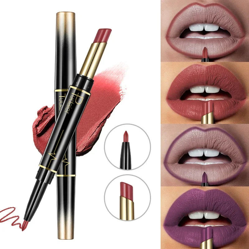 Matte Smooth Lipstick Sexy Soft Matte Red Purple Lipstick Crayon Carving Lip Contours Lip Liner Pencil Double Head Lipsticks