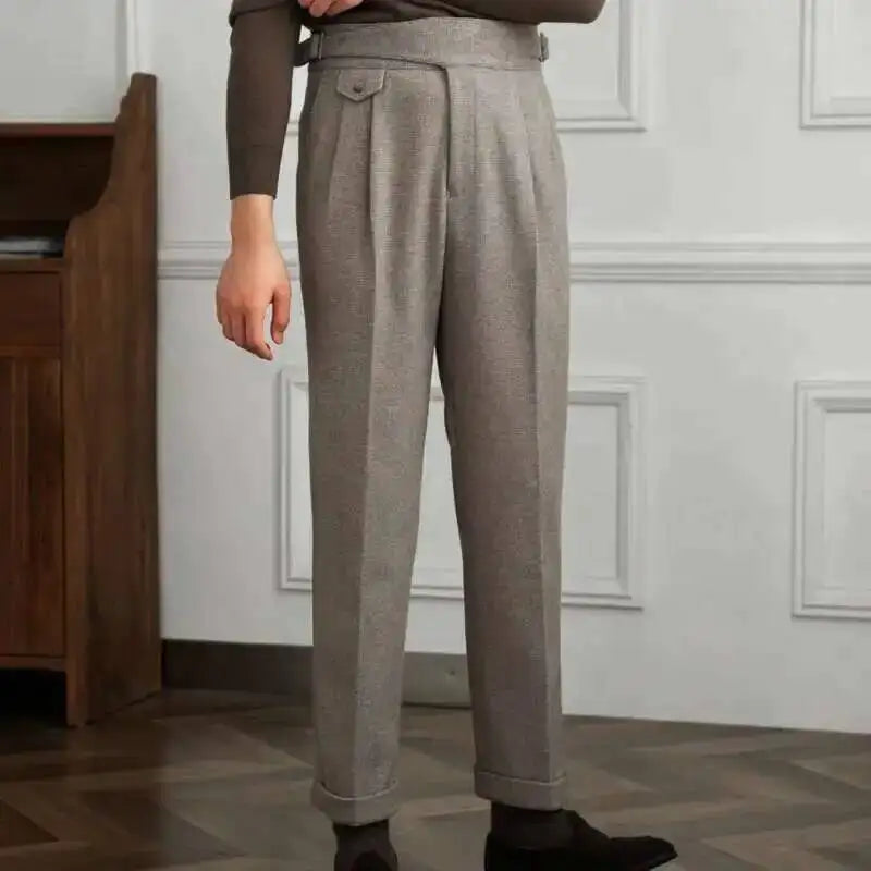 2023 Autumn Winter Men's Warm Retro Straight Trouser Male Casual British High Waist Pants Office-trousers Dress Pant Trousers
