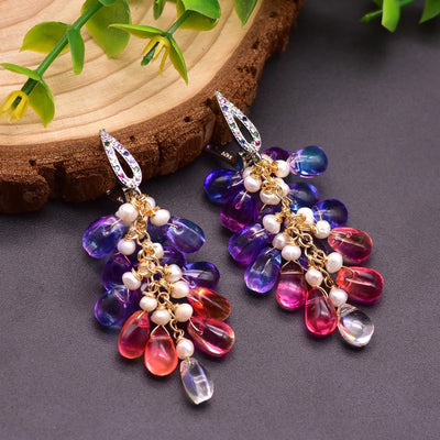 925 Sterling Silver Colorful Tassel Fresh Water Pearl Hoop Earrings Original Design Handmade Womans Luxe Jewelry GE0904