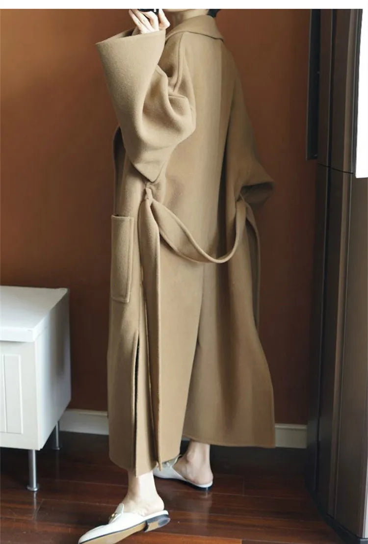 2024 Special Offer Side Slit 100% Pure Wool Women's Coat Long Double-Sided Woolen Coat Loose Comfortable Women's Clothing