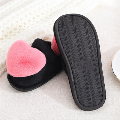 Women Indoor Warm Home Slippers Bedroom Cute Heart Pattern Non-slip Soft Comfort Plush House Slippers Shoes Autumn Winter
