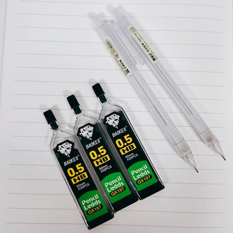 Mixed Loading 0.5&0.7mm Mechanical Pencil White Simple Automatic Pen for Students School Supplies Office Accessories Stationery