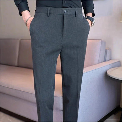 High End Elastic Waistband Suit Pants for Men Embroidered Business Casual Pants Solid Colror Versatile Social Office Trousers