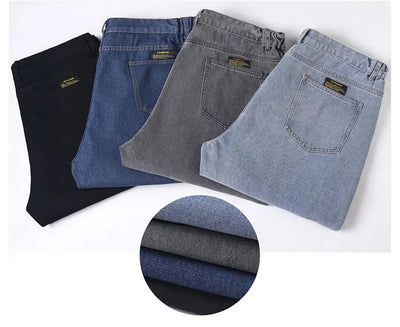 Men's Plus Size Jeans Elastic Waistband 30-48inch Stretch Denim Pants Straight Leg Breathable Loose Fit Streetwear Casual Wear
