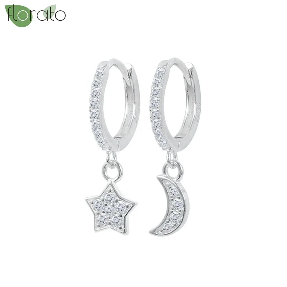 925 Sterling Silver Needle Little Huggies Hoop Earrings for Women Tiny Crystal Zirco Pendant Cartilage Earrings Piercing Jewelry