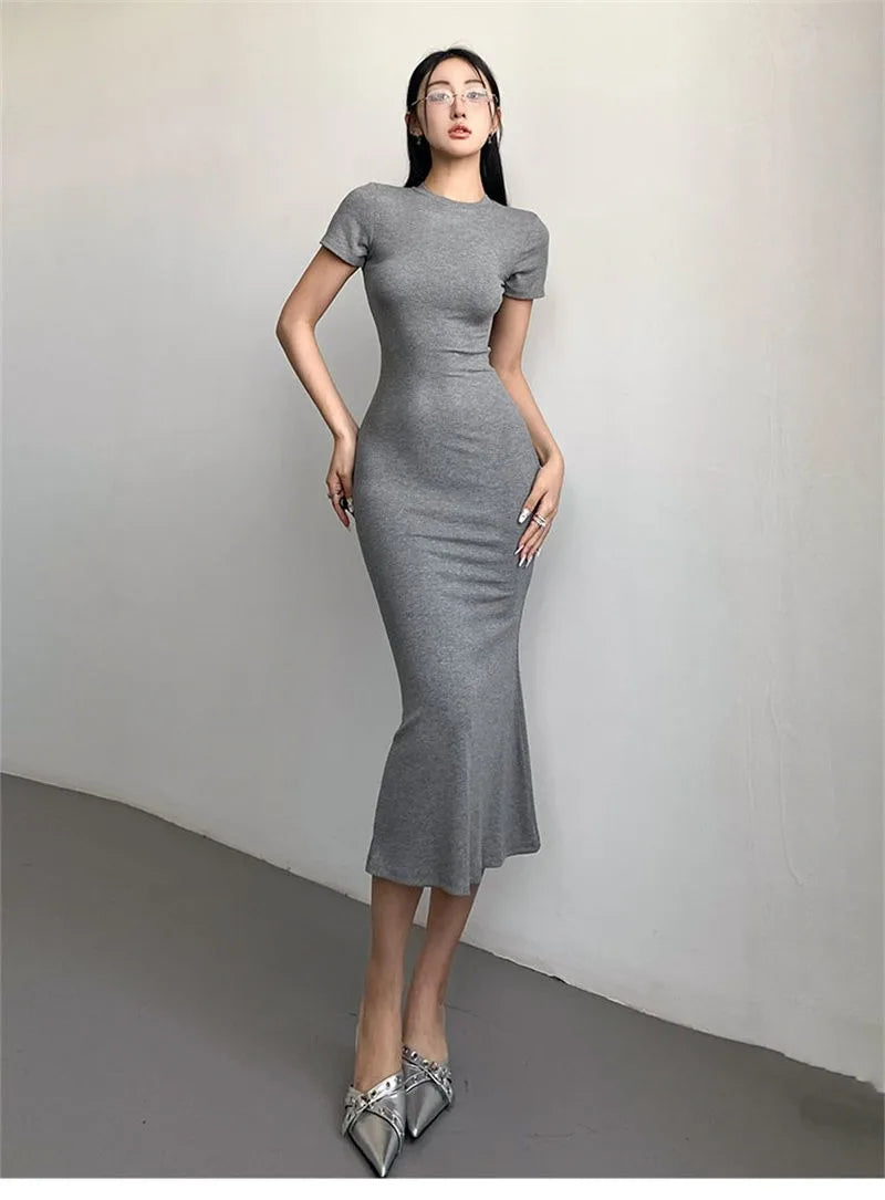Women's Sexy Slim Fishtail Dresses Temperament Long Dress Short-sleeved Pure Desire To Show Figure Tight Beautiful Hip Skirt