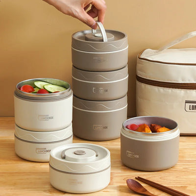 Microwavable Portable Insulated Food Container Lunch Box Stainless Steel Bento Box Insulated Leakproof Thermal Lunch Bag Set