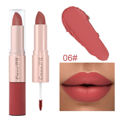 2 In 1 Double-ended Lipstick Lip Liner Pen Matte Pigment Non-stick Cup Skin Color 24H Lasting Waterproof Makeup Beauty Cosmetics