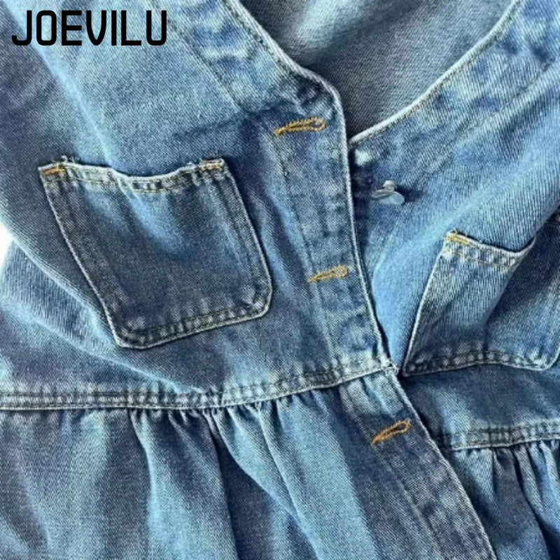 Women's sleeveless halter dress  Summer Single Breasted Pocket Denim Dress  Women's Korean loose A-line mini dresses