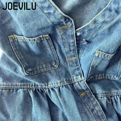 Women's sleeveless halter dress  Summer Single Breasted Pocket Denim Dress  Women's Korean loose A-line mini dresses